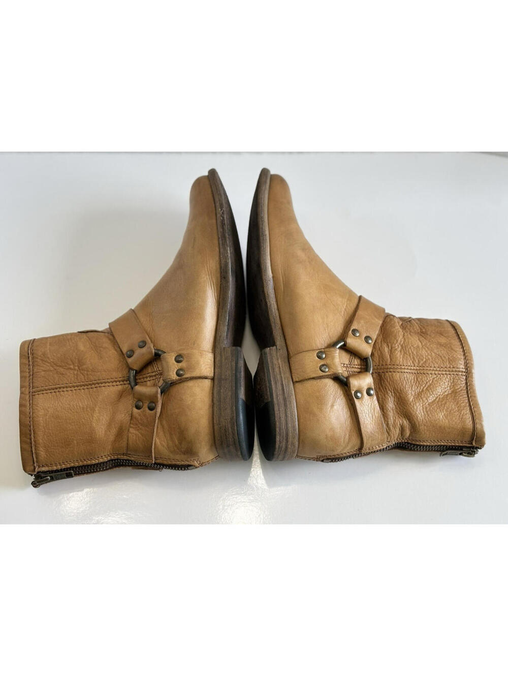 Frye Phillip Harness Short Ankle Boots Zip Moto Women's Size 8.5 B Brown Leather - Picture 7 of 16
